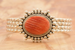 Artie Yellowhorse Genuine Spiny Oyster Shell Sterling Silver Bracelet